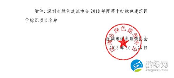 深圳市绿色建筑协会关于2018年度第十批绿色建筑评价标识项目的公示