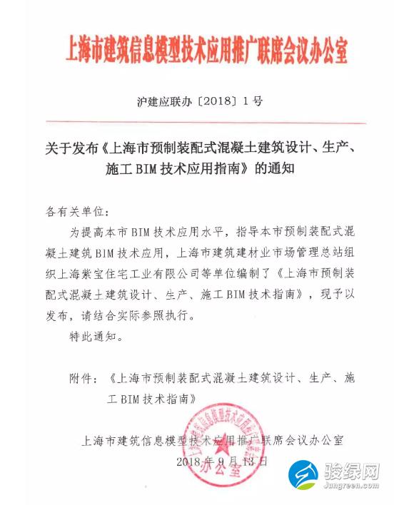 关于发布《上海市预制装配式混凝土建筑设计、生产、施工BIM技术应用指南》的通知